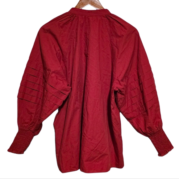 Rhode Tie-Neck Peasant Blouse in Red Size Small - Picture 2 of 3